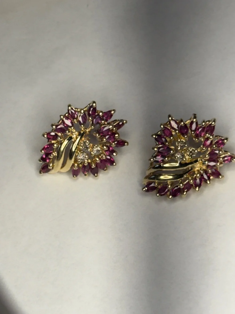 14k Yellow Gold Genuine Ruby And Diamond Earring. Vintage And Papers Included
